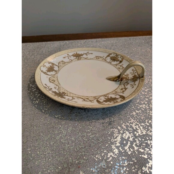 Noritake M Vtg Bone China Lemon Handled Plate Server Flowers Gold Trim Grandma - Picture 5 of 10